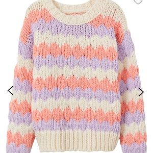 Mango patterned knit round neck sweater pastel pink lavendar cream